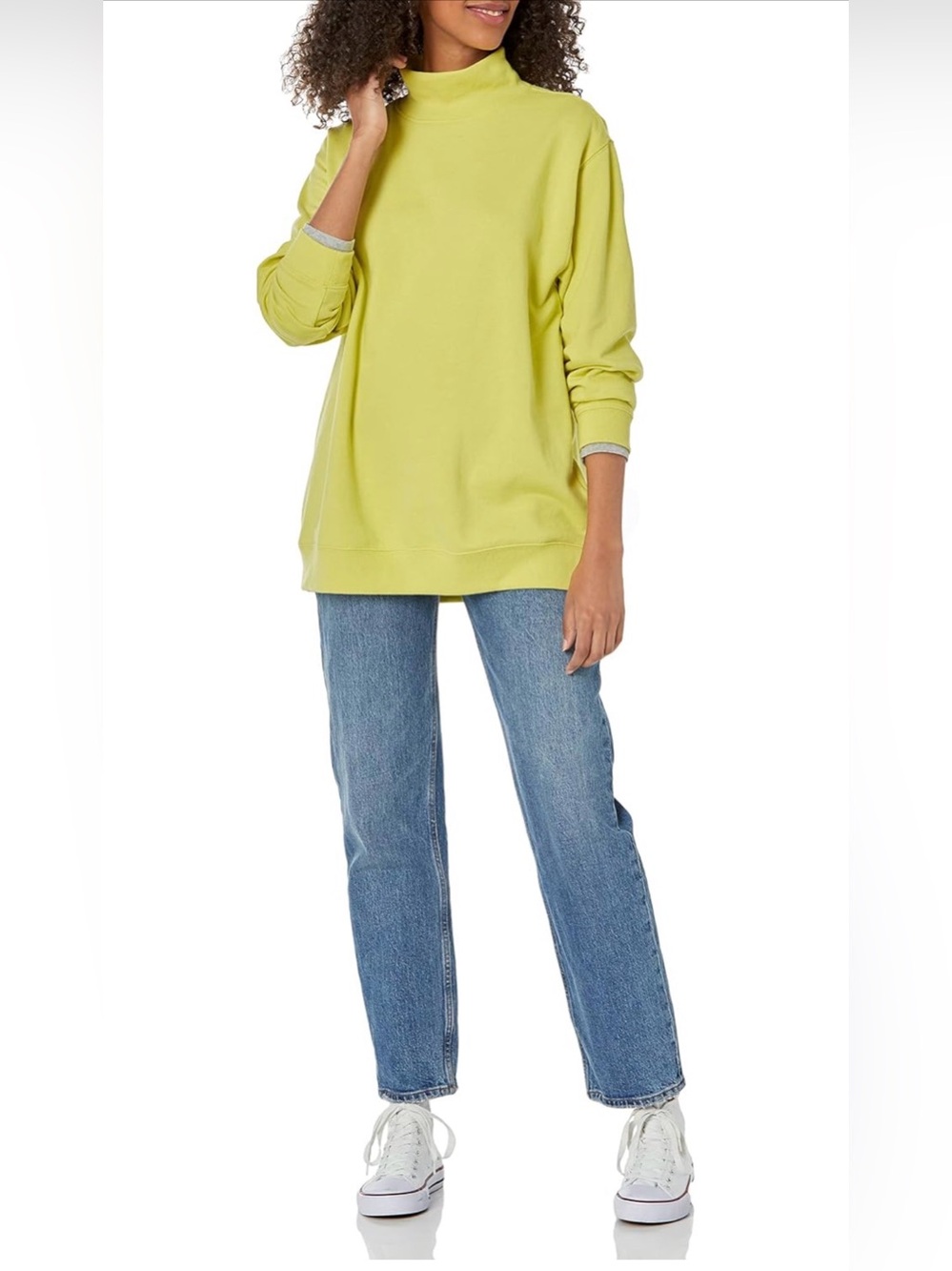GAP Women’s Fleece Mock Neck Tunic Sweatshirt NWT Phosphorus Green Yellow Small
